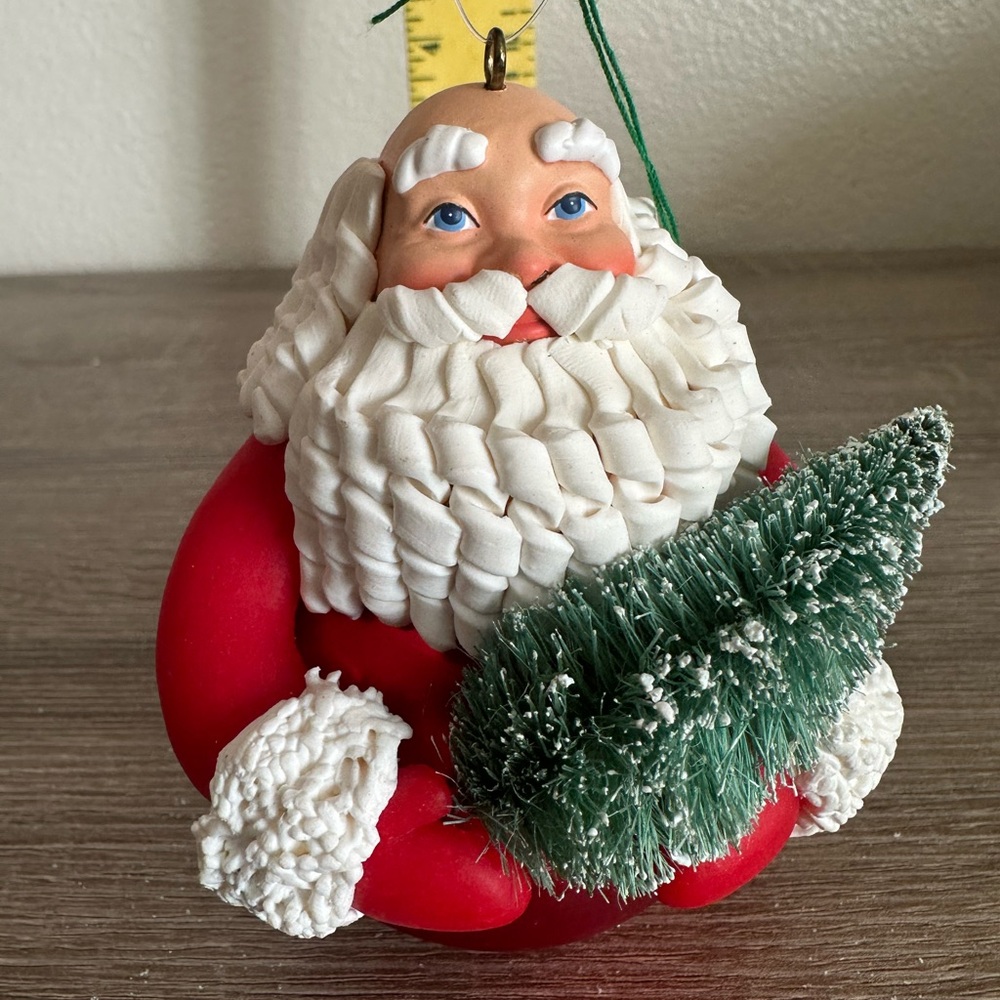 Dept. 56 Vintage Mercury Glass Bald Noel Santa Ball Ornament Pine Tree Curly